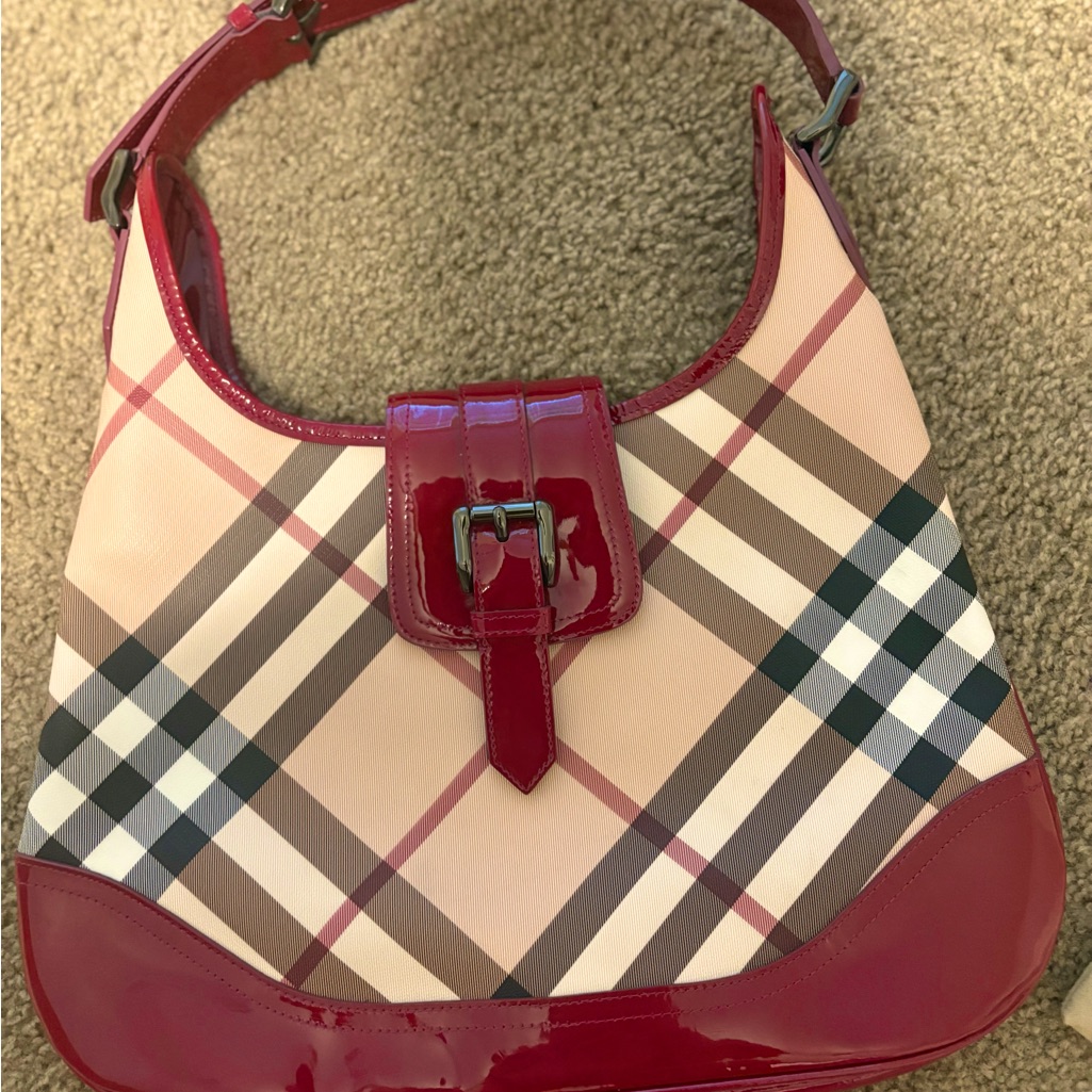 Burberry Plaid Shoulder Bag With Red Trim